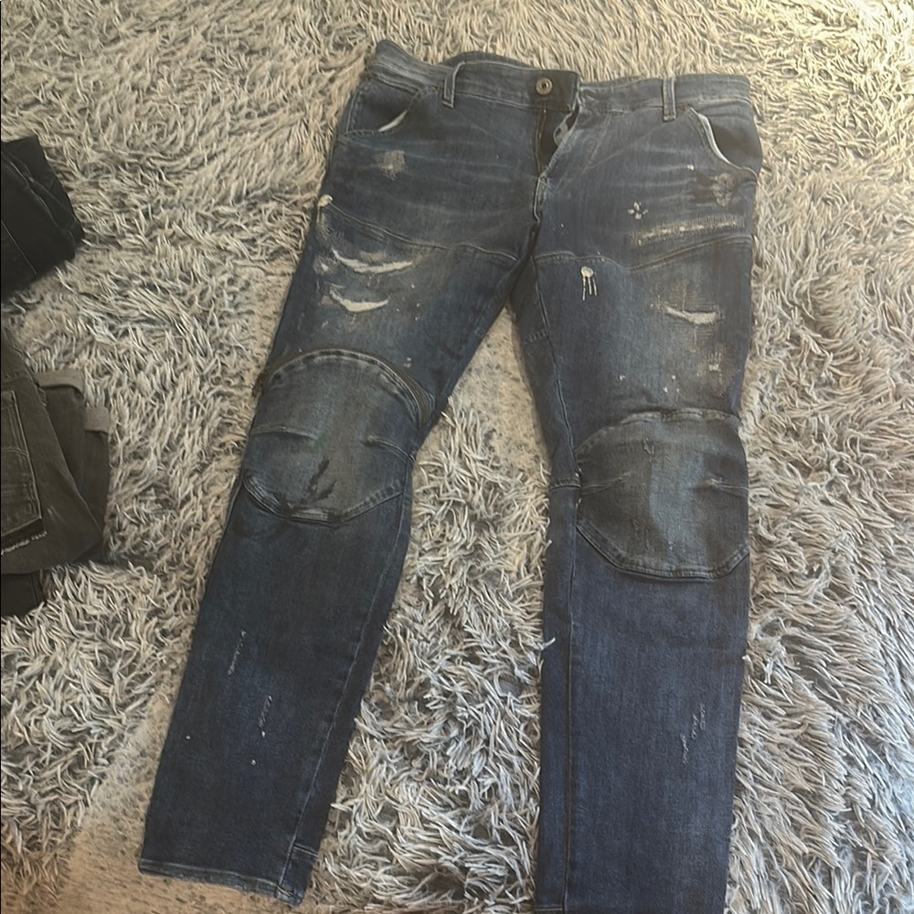 G-star 5620 3D zip knee skinny Men's Blue Distressed Jeans NWOT 36x32